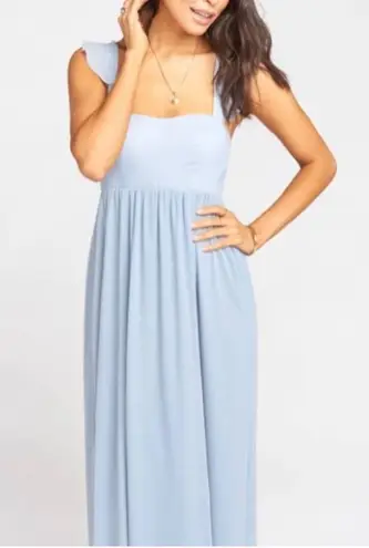 Show Me Your Mumu  June Ruffle-Strap Maxi Dress – Steel Blue, Size S NWT