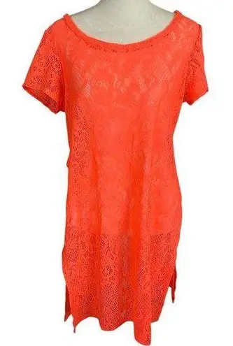 Touch Me women's 1X fluorescent orange pullover short sleeve swimsuit coverup
