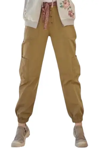 Sundance  Jolienne Twill Jogger Cargo Pants Button Fly Tapered Tan Khaki 14 - Image 1