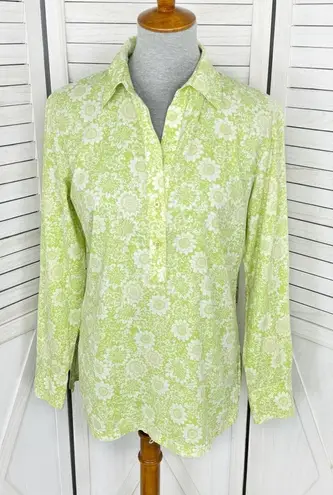 Mossimo Vintage Retro Floral Print Popover Shirt Green Medium Green