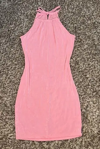 Heart & Hips Pink Halter Slinky Mini Dress