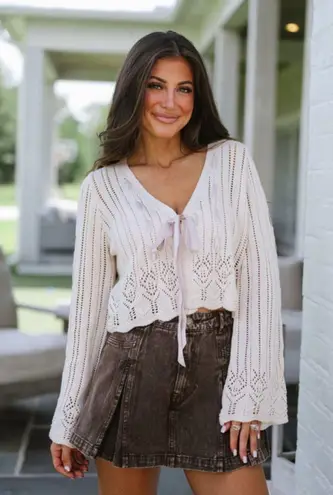 Laced ribbon cropped sweater cardigan Tan Size M - $45 (33