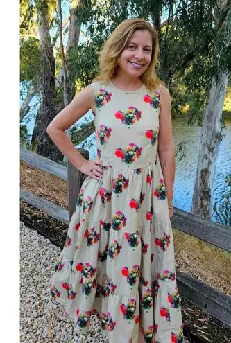 Adam Lippes COLLECTIVE Khaki Crewneck Hourglass Tiered Poplin Maxi Dress Size 2