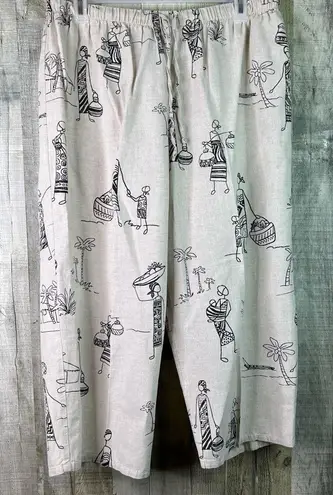 Hot Cotton Woman Size 3X Capri Pants with Faceless Person Print Linen/Cotton Tan