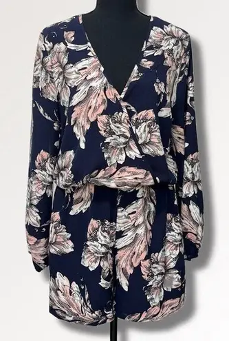 Boston Proper Long Sleeve Surplice Navy Floral Romper Size Small Shorts