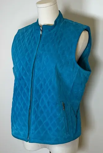 Revue Quilted Blue Suede Vest Pockets Front Zipper 100% Leather Women’s Size 10