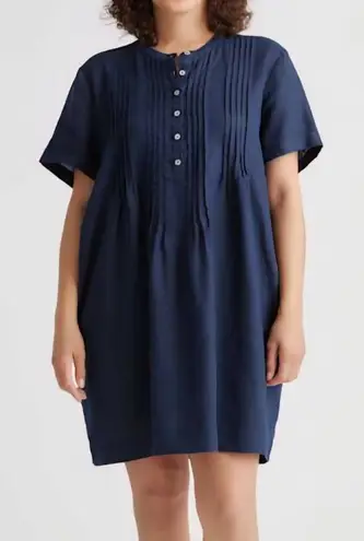 Quince 100% European linen navy blue short sleeve swing dress size Large NWT