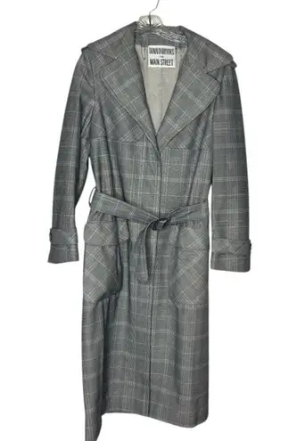 DONALD BROOKS For Main Street Plaid Trench Coat Belted Epaulets Fits Size Small Gray
