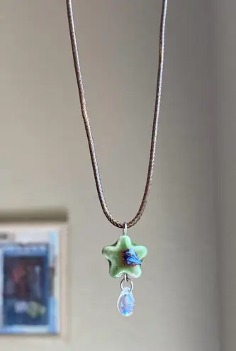 Handmade green ceramic star boho fairy cottage y2k necklace⭐️💚