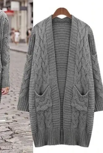 autumn cashmere Grey Mixed Knit Maxi Cardigan Sweater Small
