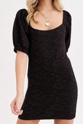 Free People  Black Sunset Puff Sleeve Mini Party Dress