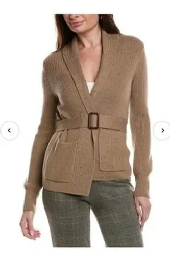 Bruno Magli Merino Wool Ribbed Belted Shawl Cardigan Women's M TAN Size M