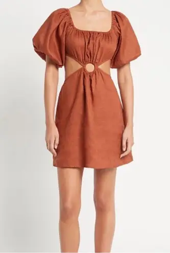 Faithfull the Brand Almero Mini Dress plain spice linen dress sz 4