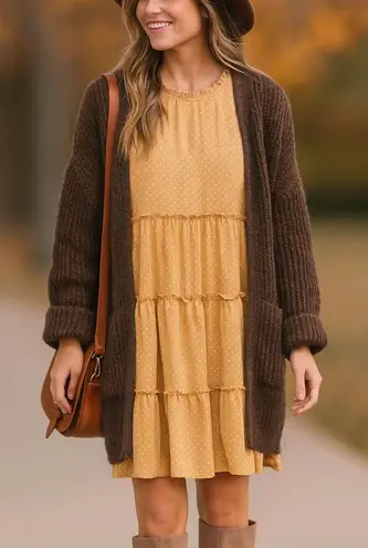 NEW Mimi & Daphne Orange Ruffle Tiered Polkadot Short Sleeve Dress sz XL Cottage