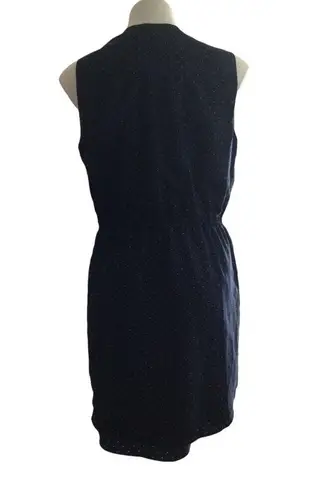 Maison Jules Mandarin Collar Blue & White Micro Polka Dot Shift Dress