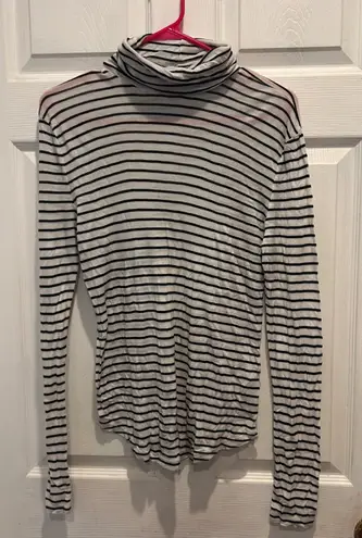 J Crew Striped Turtleneck Long Sleeve Top Women's XL Tencel Cashmere Black White