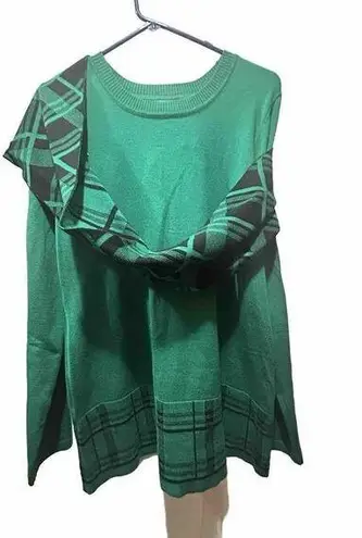 kim rogers  Womens Green Long Sleeves V Neck Pullover Sweater With Scarf Size S