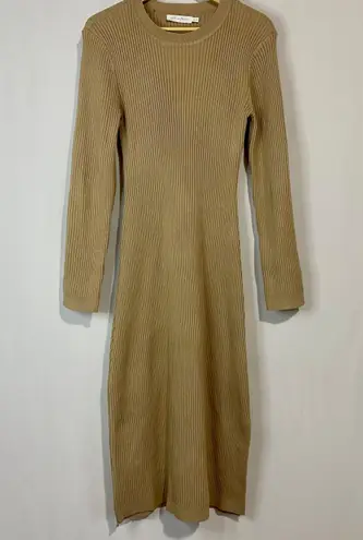 All in Favor Women’s Ribbed Long Sleeve Bodycon Slit Midi Dress Tan Size XL NWT