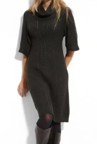 Tahari Green Midi Length Sweater Dress Wool Blend Cable Knit Cowl Neck Warm M Size M