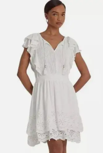 Ralph Lauren NWT Lauren  Women's Eyelet-Embroidered Jersey Tie-Neck Dress