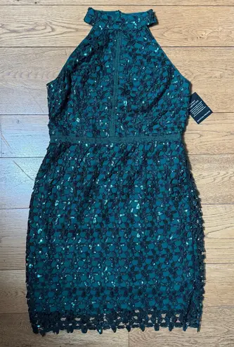 Boston Proper NWT Sequin Dress SZ 12 Halter Knee High Neck Holiday Cocktail Part