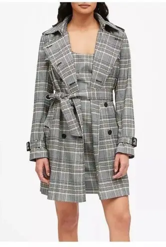 Banana Republic NWT  Large  Plaid Trench Coat Black/White/Yellow Plaid Commute