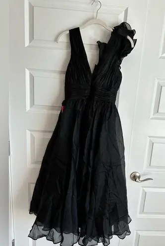 Mac Duggal Sleeveless Chiffon A-Line Tea Length Cocktail Dress Plunge Neck 0NWT