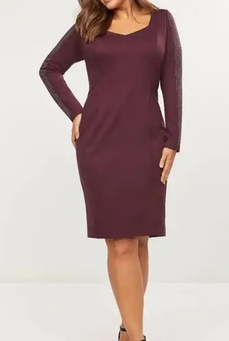 Lane Bryant  Ponte Sheath Dress Long Sleeve, Burgundy Plus Size 16 New w/o Tag