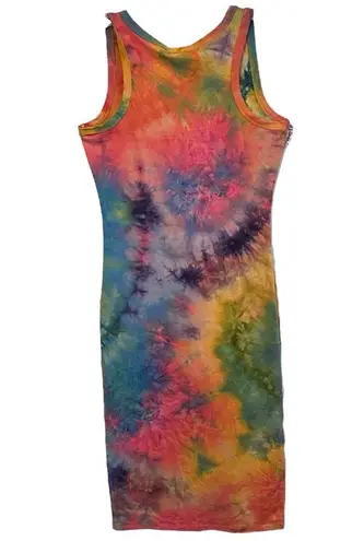 Tie Dye Casual Sleeveless Bodycon Leg Slit Scoop Neck Dress Size Large Pink