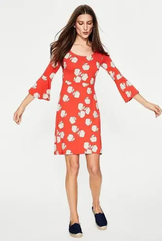 Boden USA Boden Miriam Jersey Knit Bell Sleeve Mini Dress Orange Red Floral Womens 16