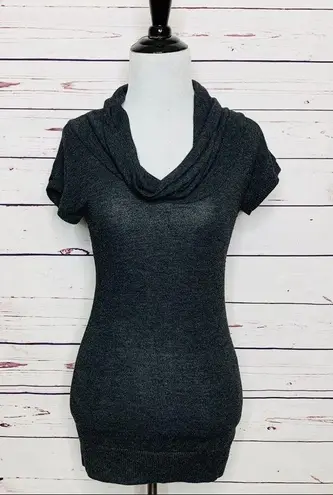 POOF! Charcoal Gray Cowl Neck Short Sleeve Knit Tunic Sweater Top Size Medium