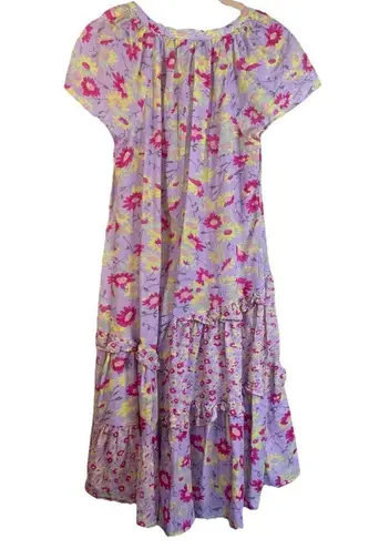 Sundance Pretty Petals Tiered Ruffle Purple Floral Maxi Dress Cotton Size Medium