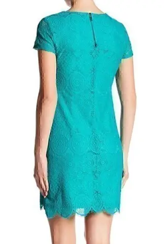 Laundry by Shelli Segal LAUNDRY SHELLI SEGAL Short Cap Sleeve Lace Shift Dress Teal Green Blue Party 10