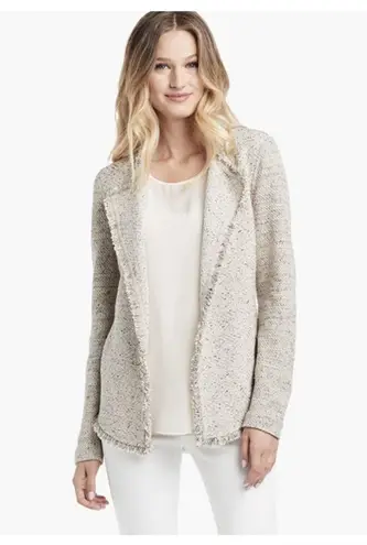 Nic+Zoe NWOT Range Tweed Jacket Open Front Raw Fringe Trim XS