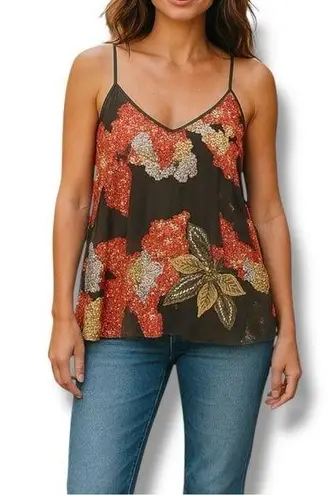 All Saints Dark Gray Orange Sequined Silk Top - Size 12