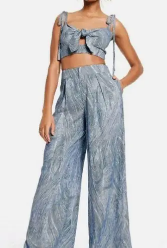 Target Fe Noel x  Linen Blend Blue White Tropical Wide Legs Pants womens 1X new