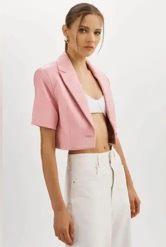 Sandro Vintage Short Sleeve Pink Cropped Blazer Size Large Spring Shimmer