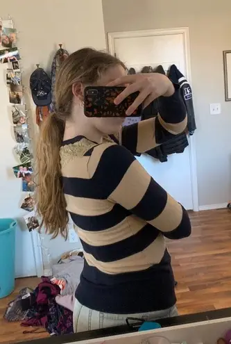 Lace Button Up Sweater Blue Size M - Image 3