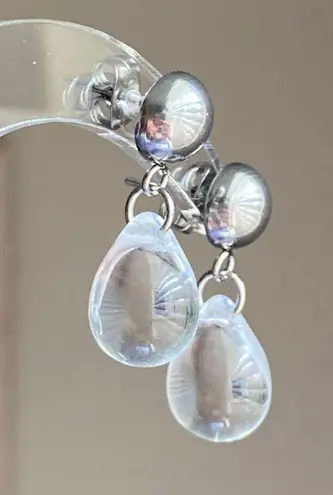 Handmade clear teardrop Czech glass simple minimalist earrings💛