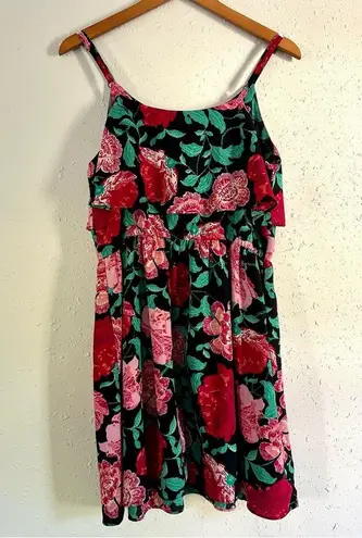 Elle π¦ Black Red Green Pink Floral Rose Tank Top Mini Dress Large