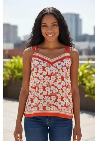Lauren Conrad Floral S Sleeveless Top Strappy Back Boho Chic Neckline Orange