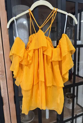H&M  Marigold Ruffle Off the Shoulder Top halterneck cold blouse tangerine tiered - Image 1