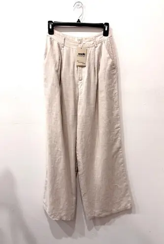 Dissh Holden Linen High Rise Pleated Wide Leg Trouser Pants Natural Women Size 4