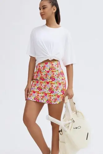 Floral Tennis High Waist Lightweight Athletic Casual Skort (skirt with pockets) Pink Size M
