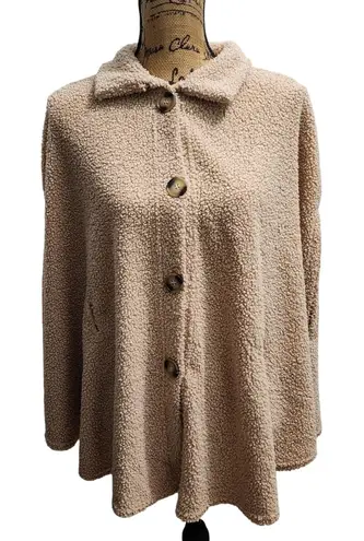 Teddy Button Down Jacket Oversized Cozy Warm Comfy Coatigan Tan Size XL
