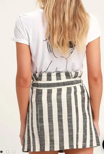 Lulus Reena Washed Black Striped Paper Bag Waist Mini Skirt
