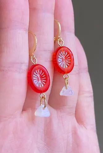 Handmade retro vintage cute whimsical style quality Czech glass beads unique dangle earrings❤️