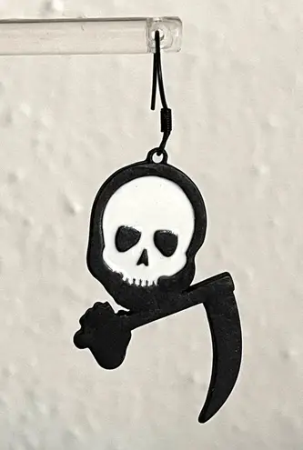 Skull Reaper Black Earrings Womens Halloween Skeleton Punk Rock Gothic Jewelry