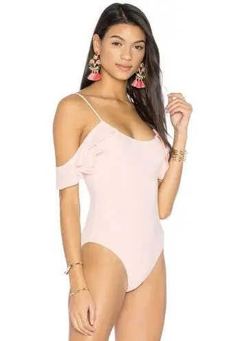 LPA / Revolve Cold Shoulder Ruffle Bodysuit 182 in Peony