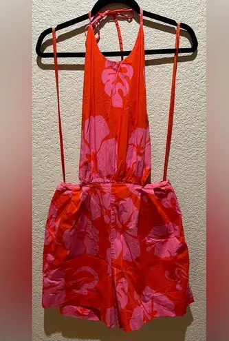 STAUD NWOT  Printed Halter Neck Georgia Rent The Runway Romper Pink Red Size 10